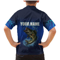 Custom Jumping Bass Fishing Family Matching Mermaid Dress and Hawaiian Shirt with Water Splash and Lightning Background - Wonder Print Shop