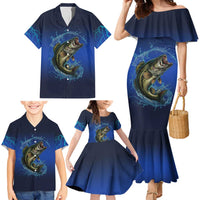 Custom Jumping Bass Fishing Family Matching Mermaid Dress and Hawaiian Shirt with Water Splash and Lightning Background - Wonder Print Shop