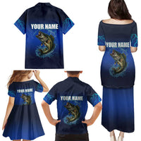 Custom Jumping Bass Fishing Family Matching Puletasi and Hawaiian Shirt with Water Splash and Lightning Background - Wonder Print Shop