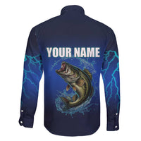 Custom Jumping Bass Fishing Family Matching Puletasi and Hawaiian Shirt with Water Splash and Lightning Background - Wonder Print Shop