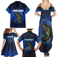 Custom Jumping Bass Fishing Family Matching Summer Maxi Dress and Hawaiian Shirt with Water Splash and Lightning Background - Wonder Print Shop