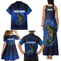 Custom Jumping Bass Fishing Family Matching Tank Maxi Dress and Hawaiian Shirt with Water Splash and Lightning Background - Wonder Print Shop