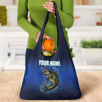 Custom Jumping Bass Fishing Grocery Bag with Water Splash and Lightning Background - Wonder Print Shop