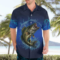 Custom Jumping Bass Fishing Hawaiian Shirt with Water Splash and Lightning Background - Wonder Print Shop