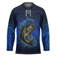 Custom Jumping Bass Fishing Hockey Jersey with Water Splash and Lightning Background - Wonder Print Shop