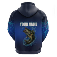Custom Jumping Bass Fishing Hoodie with Water Splash and Lightning Background - Wonder Print Shop