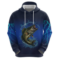 Custom Jumping Bass Fishing Hoodie with Water Splash and Lightning Background - Wonder Print Shop