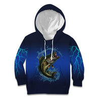 Custom Jumping Bass Fishing Kid Hoodie with Water Splash and Lightning Background - Wonder Print Shop