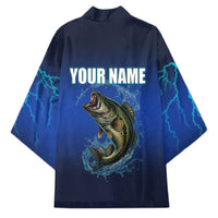 Custom Jumping Bass Fishing Kimono with Water Splash and Lightning Background - Wonder Print Shop