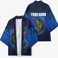 Custom Jumping Bass Fishing Kimono with Water Splash and Lightning Background - Wonder Print Shop