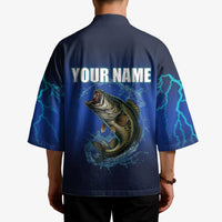 Custom Jumping Bass Fishing Kimono with Water Splash and Lightning Background - Wonder Print Shop
