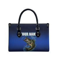Custom Jumping Bass Fishing Leather Bag with Water Splash and Lightning Background - Wonder Print Shop