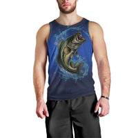 Custom Jumping Bass Fishing Men Tank Top with Water Splash and Lightning Background - Wonder Print Shop