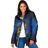 Custom Jumping Bass Fishing Padded Jacket with Water Splash and Lightning Background - Wonder Print Shop