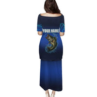 Custom Jumping Bass Fishing Puletasi with Water Splash and Lightning Background - Wonder Print Shop