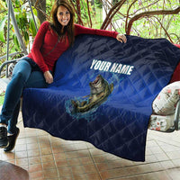 Custom Jumping Bass Fishing Quilt with Water Splash and Lightning Background - Wonder Print Shop