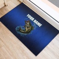 Custom Jumping Bass Fishing Rubber Doormat with Water Splash and Lightning Background - Wonder Print Shop