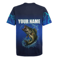 Custom Jumping Bass Fishing Rugby Jersey with Water Splash and Lightning Background - Wonder Print Shop