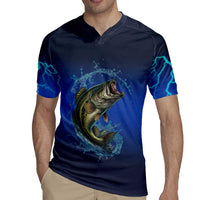 Custom Jumping Bass Fishing Rugby Jersey with Water Splash and Lightning Background - Wonder Print Shop