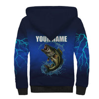 Custom Jumping Bass Fishing Sherpa Hoodie with Water Splash and Lightning Background - Wonder Print Shop