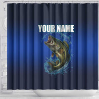 Custom Jumping Bass Fishing Shower Curtain with Water Splash and Lightning Background - Wonder Print Shop