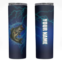 Custom Jumping Bass Fishing Skinny Tumbler with Water Splash and Lightning Background - Wonder Print Shop