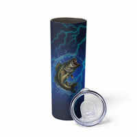 Custom Jumping Bass Fishing Skinny Tumbler with Water Splash and Lightning Background - Wonder Print Shop