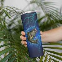 Custom Jumping Bass Fishing Skinny Tumbler with Water Splash and Lightning Background - Wonder Print Shop
