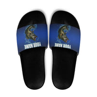 Custom Jumping Bass Fishing Slide Sandals with Water Splash and Lightning Background - Wonder Print Shop