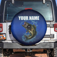 Custom Jumping Bass Fishing Spare Tire Cover with Water Splash and Lightning Background - Wonder Print Shop