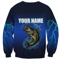 Custom Jumping Bass Fishing Sweatshirt with Water Splash and Lightning Background - Wonder Print Shop