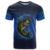 Custom Jumping Bass Fishing T Shirt with Water Splash and Lightning Background - Wonder Print Shop