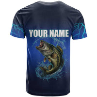 Custom Jumping Bass Fishing T Shirt with Water Splash and Lightning Background - Wonder Print Shop
