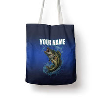 Custom Jumping Bass Fishing Tote Bag with Water Splash and Lightning Background - Wonder Print Shop
