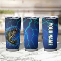 Custom Jumping Bass Fishing Tumbler Cup with Water Splash and Lightning Background - Wonder Print Shop