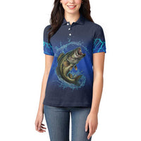 Custom Jumping Bass Fishing Women Polo Shirt with Water Splash and Lightning Background - Wonder Print Shop