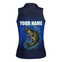 Custom Jumping Bass Fishing Women Sleeveless Polo Shirt with Water Splash and Lightning Background - Wonder Print Shop
