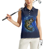 Custom Jumping Bass Fishing Women Sleeveless Polo Shirt with Water Splash and Lightning Background - Wonder Print Shop