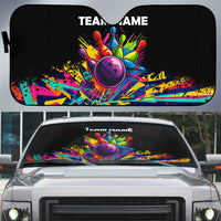 Colorful Bowling Ball and Pins Graphic Auto Sun Shade Custom with Paint Splash - Wonder Print Shop