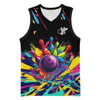 Colorful Bowling Ball and Pins Graphic Basketball Jersey Custom with Paint Splash - Wonder Print Shop