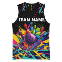 Colorful Bowling Ball and Pins Graphic Basketball Jersey Custom with Paint Splash - Wonder Print Shop