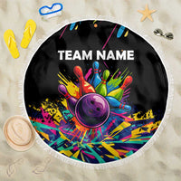 Colorful Bowling Ball and Pins Graphic Beach Blanket Custom with Paint Splash - Wonder Print Shop
