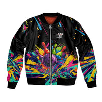 Colorful Bowling Ball and Pins Graphic Bomber Jacket Custom with Paint Splash - Wonder Print Shop