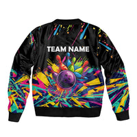Colorful Bowling Ball and Pins Graphic Bomber Jacket Custom with Paint Splash - Wonder Print Shop