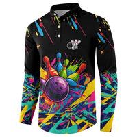Colorful Bowling Ball and Pins Graphic Button Sweatshirt Custom with Paint Splash - Wonder Print Shop