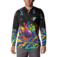 Colorful Bowling Ball and Pins Graphic Button Sweatshirt Custom with Paint Splash - Wonder Print Shop