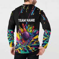 Colorful Bowling Ball and Pins Graphic Button Sweatshirt Custom with Paint Splash - Wonder Print Shop