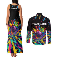 Colorful Bowling Ball and Pins Graphic Couples Matching Tank Maxi Dress and Long Sleeve Button Shirt Custom with Paint Splash - Wonder Print Shop