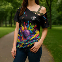 Colorful Bowling Ball and Pins Graphic Cross Shoulder Shirt Custom with Paint Splash - Wonder Print Shop