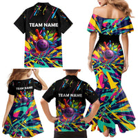 Colorful Bowling Ball and Pins Graphic Family Matching Mermaid Dress and Hawaiian Shirt Custom with Paint Splash - Wonder Print Shop